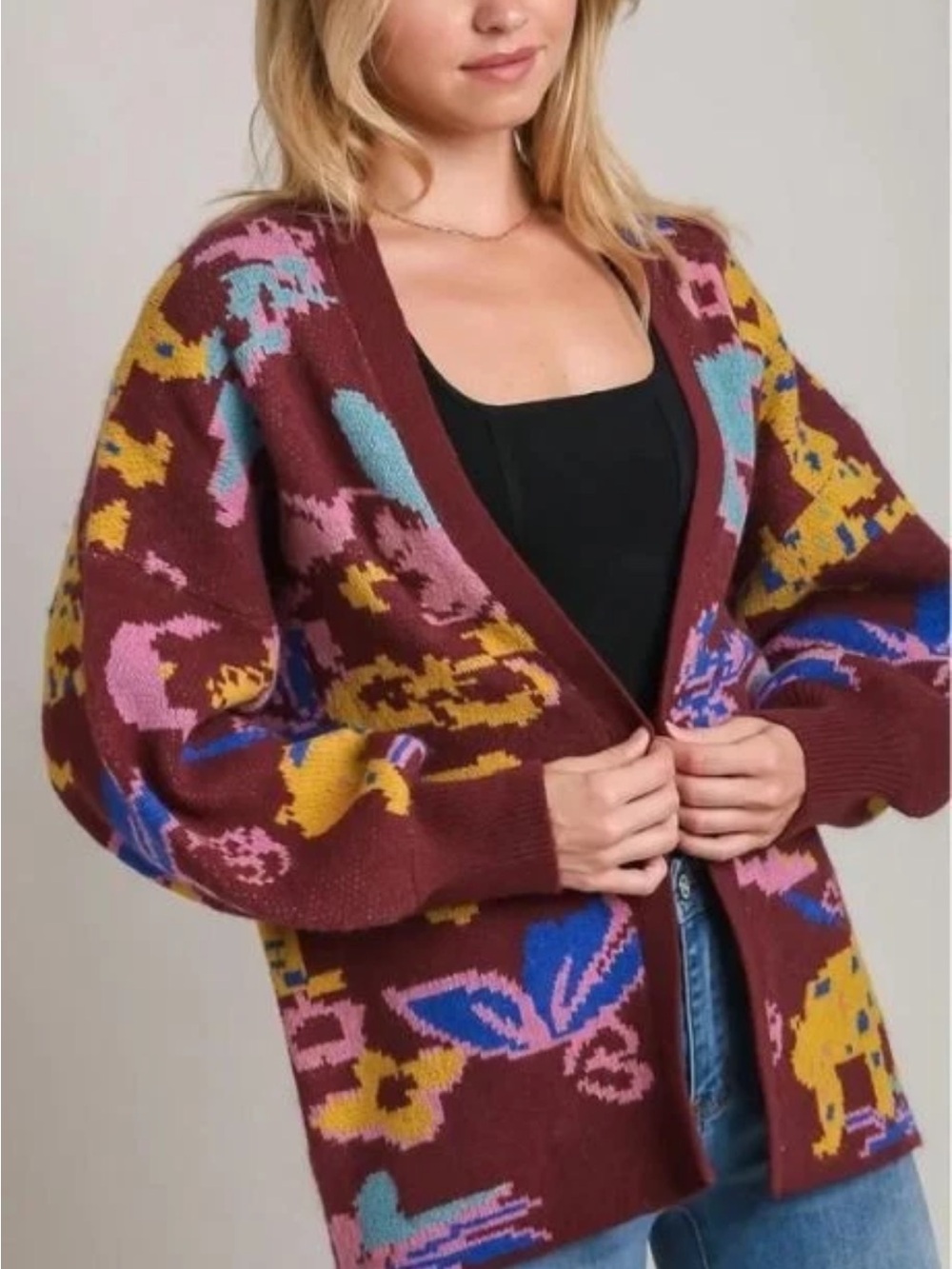 NWT Umgee “The Zelda” Cardigan Animal Pattern Open Front Sweater Boho Chic